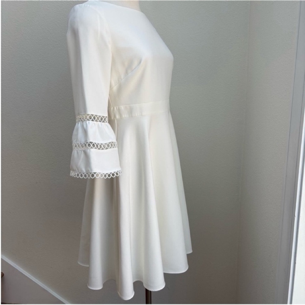 Eliza J Mini Dress Fit Flare Modest Bridal Shower Engagement Ivory White Size 8 - Picture 7 of 11